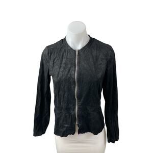 My-D Women's Black Faux Vegan Leather Zip Up Long Sleeve Coat Jacket Top Size S